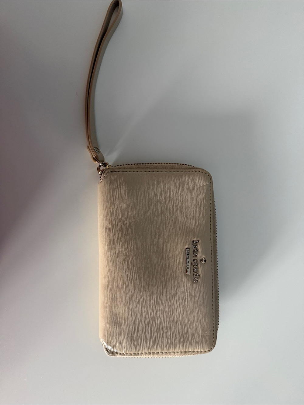 kate spade Pebbled Beige Wristlet with Detachable Strap